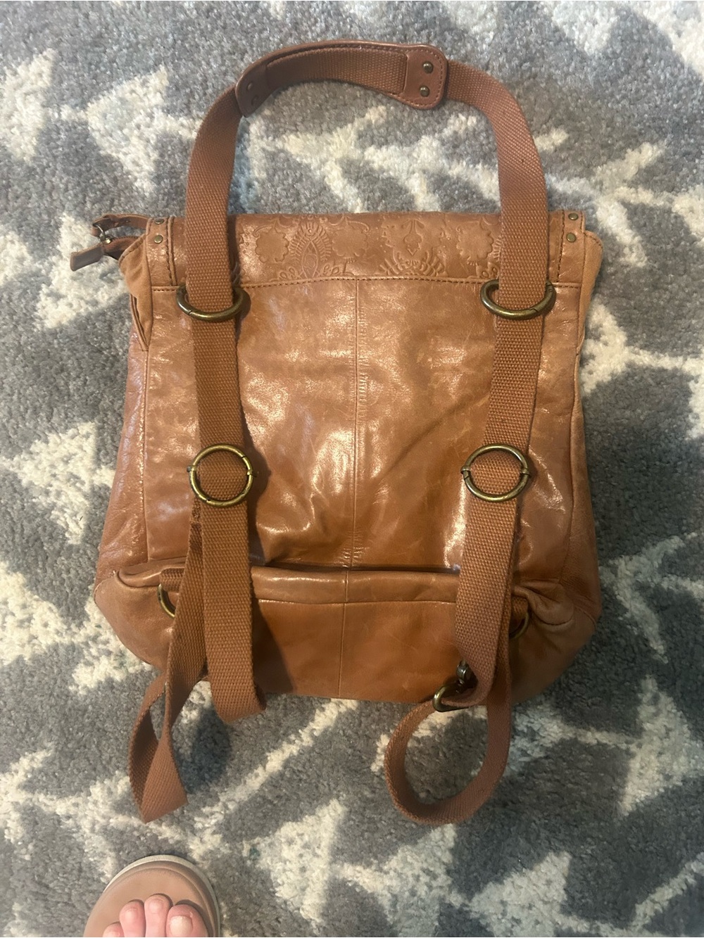 The Sak Embossed Leather Flap Backpack in Brown - Picture 6 of 8